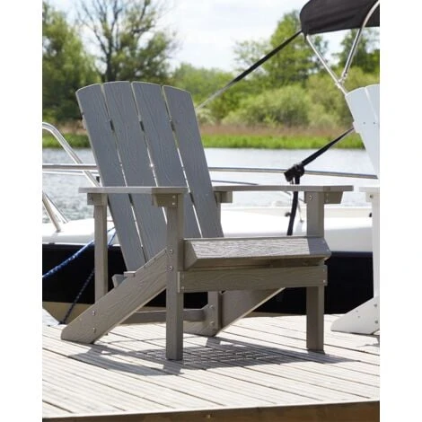 Outdoor Lounger Chair Light Grey Plastic Wood For Patio Yard Adirondack 4 Outdoor Lounger Chair Light Grey Plastic Wood For Patio Yard Adirondack - Image 2