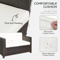 Outsunny Rattan Wicker 2-seat Sofa Loveseat Padded Garden Furniture Brown -Outdoor Furniture Store 13140211 5