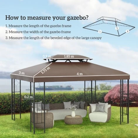 Outsunny 3x4m Gazebo Replacement Roof Canopy 2 Tier Top UV Cover Patio Brown 4 Outsunny 3x4m Gazebo Replacement Roof Canopy 2 Tier Top UV Cover Patio Brown - Image 2