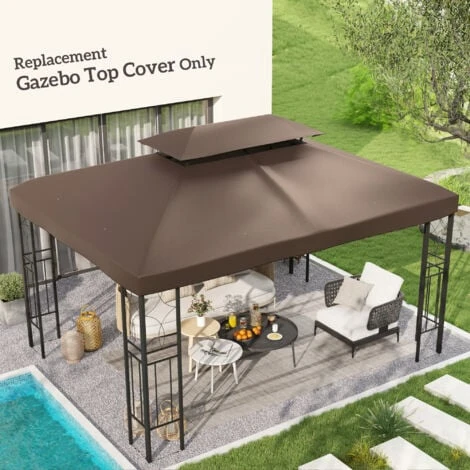 Outsunny 3x4m Gazebo Replacement Roof Canopy 2 Tier Top UV Cover Patio Brown 5 Outsunny 3x4m Gazebo Replacement Roof Canopy 2 Tier Top UV Cover Patio Brown - Image 3