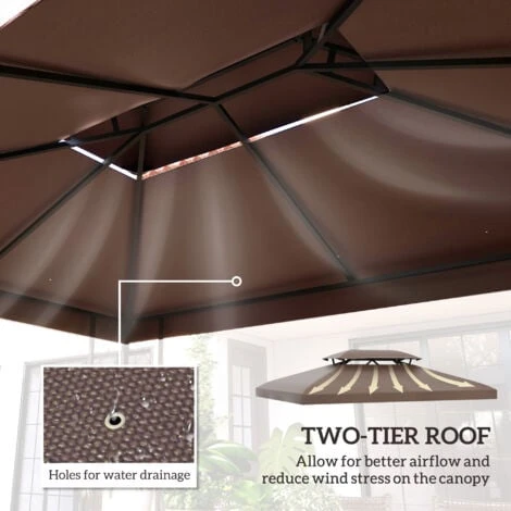 Outsunny 3x4m Gazebo Replacement Roof Canopy 2 Tier Top UV Cover Patio Brown 6 Outsunny 3x4m Gazebo Replacement Roof Canopy 2 Tier Top UV Cover Patio Brown - Image 4