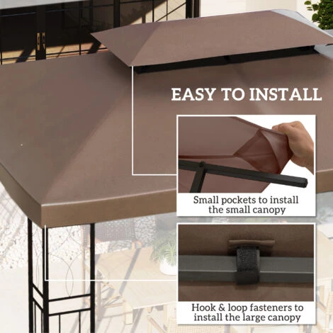 Outsunny 3x4m Gazebo Replacement Roof Canopy 2 Tier Top UV Cover Patio Brown 7 Outsunny 3x4m Gazebo Replacement Roof Canopy 2 Tier Top UV Cover Patio Brown - Image 5