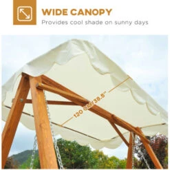 Outsunny Swing Chair 3 Seater Swinging Wooden Hammock Garden Seat Outdoor Canopy Cream -Outdoor Furniture Store 1366721 4