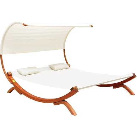 Outsunny Double Bed Hammock Sun Lounger Outdoor Wood Cream White Garden 3 Outsunny Double Bed Hammock Sun Lounger Outdoor Wood Cream White Garden