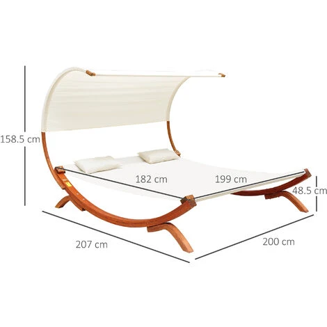 Outsunny Double Bed Hammock Sun Lounger Outdoor Wood Cream White Garden 4 Outsunny Double Bed Hammock Sun Lounger Outdoor Wood Cream White Garden - Image 2