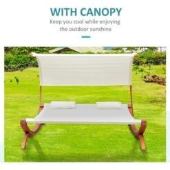 Outsunny Double Bed Hammock Sun Lounger Outdoor Wood Cream White Garden 10 Outsunny Double Bed Hammock Sun Lounger Outdoor Wood Cream White Garden -Outdoor Furniture Store 1366723 4
