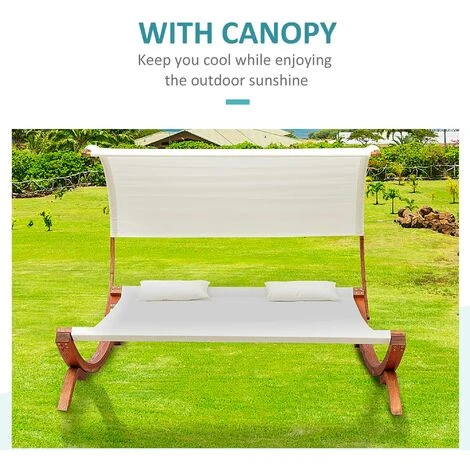 Outsunny Double Bed Hammock Sun Lounger Outdoor Wood Cream White Garden 6 Outsunny Double Bed Hammock Sun Lounger Outdoor Wood Cream White Garden - Image 4