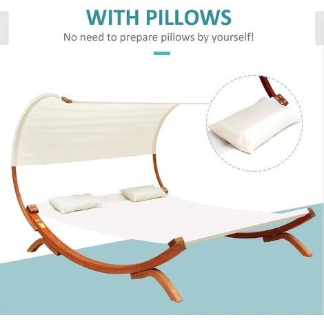 Outsunny Double Bed Hammock Sun Lounger Outdoor Wood Cream White Garden 7 Outsunny Double Bed Hammock Sun Lounger Outdoor Wood Cream White Garden - Image 5