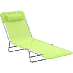 Outsunny Adjustable Sun Bed Garden Lounger Recliner Relaxing Camping Green