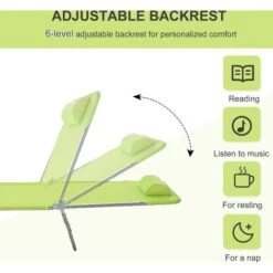Outsunny Adjustable Sun Bed Garden Lounger Recliner Relaxing Camping Green -Outdoor Furniture Store 1366727 4