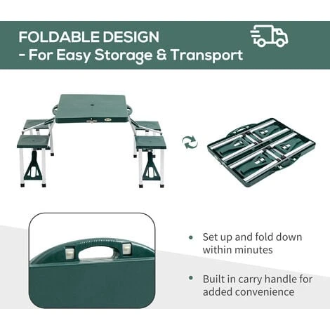 Outsunny Picnic Table Chair Set 4 Seat Aluminium PP W/ 2.7cm Umbrella Hole 6 Outsunny Picnic Table Chair Set 4 Seat Aluminium PP W/ 2.7cm Umbrella Hole - Image 4