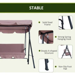 Outsunny Outdoor Metal Hammock Swing Chair 3-Seater Patio Bench Garden Brown -Outdoor Furniture Store 1366756 5
