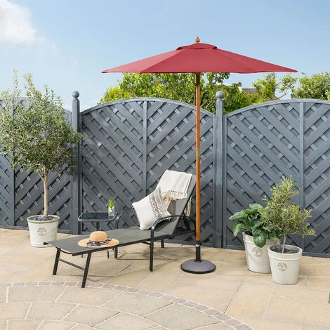 2m Wooden Parasol - Burgundy 4 2m Wooden Parasol - Burgundy - Image 2