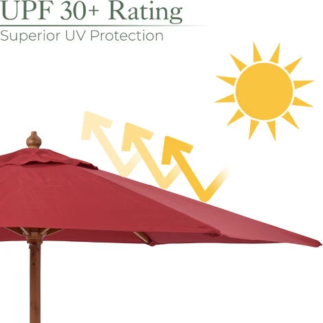 2m Wooden Parasol - Burgundy 6 2m Wooden Parasol - Burgundy - Image 4