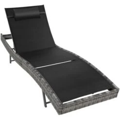 Sun Lounger Delphine Rattan - Reclining Sun Lounger, Garden Lounge Chair, Sun Chair - Dark Grey
