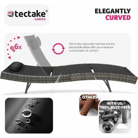 Sun Lounger Delphine Rattan - Reclining Sun Lounger, Garden Lounge Chair, Sun Chair - Dark Grey 7 Sun Lounger Delphine Rattan - Reclining Sun Lounger, Garden Lounge Chair, Sun Chair - Dark Grey - Image 5