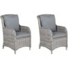 Set Of 2 Modern Faux Rattan Garden Dining Chairs Grey With Cushions Cascais
