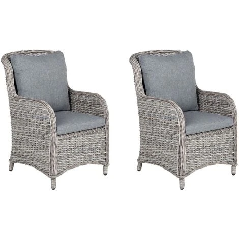 Set Of 2 Modern Faux Rattan Garden Dining Chairs Grey With Cushions Cascais 2 Set Of 2 Modern Faux Rattan Garden Dining Chairs Grey With Cushions Cascais