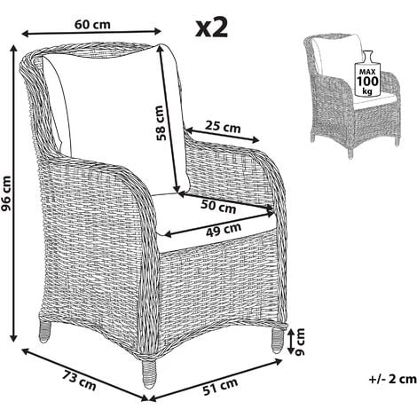 Set Of 2 Modern Faux Rattan Garden Dining Chairs Grey With Cushions Cascais 4 Set Of 2 Modern Faux Rattan Garden Dining Chairs Grey With Cushions Cascais - Image 3