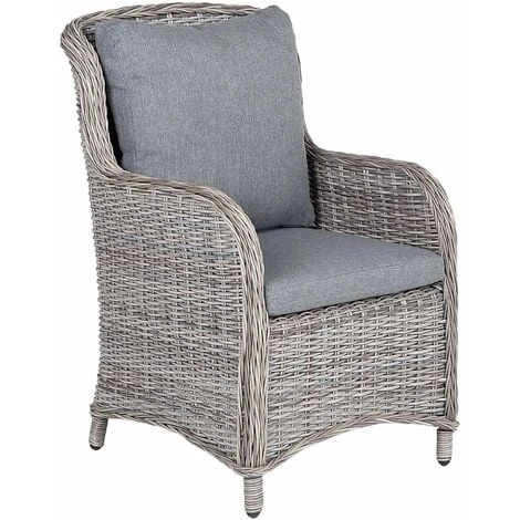 Set Of 2 Modern Faux Rattan Garden Dining Chairs Grey With Cushions Cascais 5 Set Of 2 Modern Faux Rattan Garden Dining Chairs Grey With Cushions Cascais - Image 4