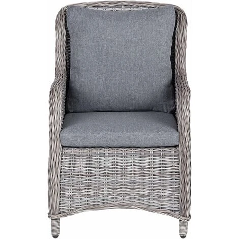 Set Of 2 Modern Faux Rattan Garden Dining Chairs Grey With Cushions Cascais 6 Set Of 2 Modern Faux Rattan Garden Dining Chairs Grey With Cushions Cascais - Image 5