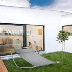 Outsunny Single Texteline Outdoor Hammock Bed Patio Sun LoungerRocker Grey -Outdoor Furniture Store 1513430 3