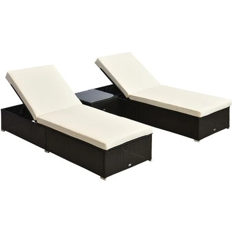 Outsunny 3 Pieces Sun Lounger Rattan Furniture Recliner Wicker Brown Garden 3 Outsunny 3 Pieces Sun Lounger Rattan Furniture Recliner Wicker Brown Garden