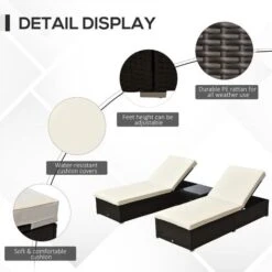 Outsunny 3 Pieces Sun Lounger Rattan Furniture Recliner Wicker Brown Garden 10 Outsunny 3 Pieces Sun Lounger Rattan Furniture Recliner Wicker Brown Garden -Outdoor Furniture Store 1513482 4