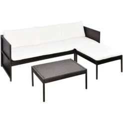 3 Piece Garden Lounge Set With Cushions Poly Rattan Brown VidaXL