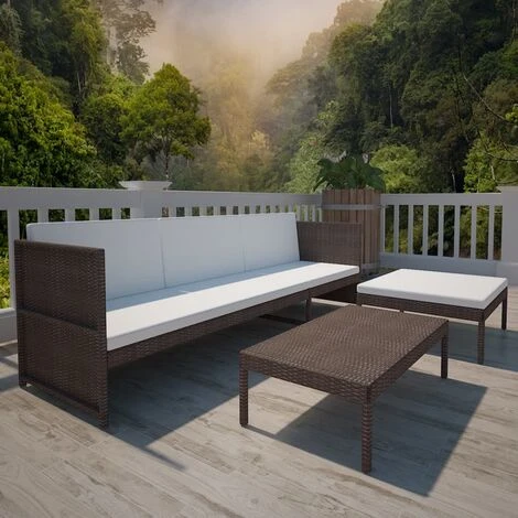 3 Piece Garden Lounge Set With Cushions Poly Rattan Brown VidaXL 5 3 Piece Garden Lounge Set With Cushions Poly Rattan Brown VidaXL - Image 3