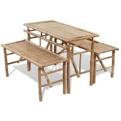 Beer Table With 2 Benches 100 Cm Bamboo VidaXL