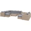 Ready Assembled 14-seater Deluxe Polyrattan Modular Corner Garden Sofa Set - Sofa, 2 Armchairs, 3 Footrests, Coffee Table - Verona - Beige Rattan, Charcoal Grey Cushions -Outdoor Furniture Store 15700279 1