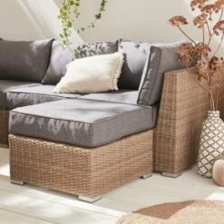 Ready Assembled 14-seater Deluxe Polyrattan Modular Corner Garden Sofa Set - Sofa, 2 Armchairs, 3 Footrests, Coffee Table - Verona - Beige Rattan, Charcoal Grey Cushions 10 Ready Assembled 14-seater Deluxe Polyrattan Modular Corner Garden Sofa Set - Sofa, 2 Armchairs, 3 Footrests, Coffee Table - Verona - Beige Rattan, Charcoal Grey Cushions -Outdoor Furniture Store 15700279 4