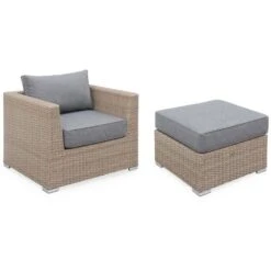 Ready Assembled 14-seater Deluxe Polyrattan Modular Corner Garden Sofa Set - Sofa, 2 Armchairs, 3 Footrests, Coffee Table - Verona - Beige Rattan, Charcoal Grey Cushions 11 Ready Assembled 14-seater Deluxe Polyrattan Modular Corner Garden Sofa Set - Sofa, 2 Armchairs, 3 Footrests, Coffee Table - Verona - Beige Rattan, Charcoal Grey Cushions -Outdoor Furniture Store 15700279 5