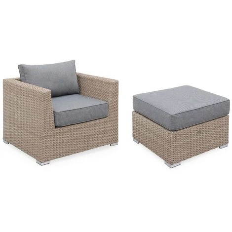 Ready Assembled 14-seater Deluxe Polyrattan Modular Corner Garden Sofa Set - Sofa, 2 Armchairs, 3 Footrests, Coffee Table - Verona - Beige Rattan, Charcoal Grey Cushions 7 Ready Assembled 14-seater Deluxe Polyrattan Modular Corner Garden Sofa Set - Sofa, 2 Armchairs, 3 Footrests, Coffee Table - Verona - Beige Rattan, Charcoal Grey Cushions - Image 5