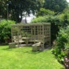 The Riviera Seated Pergola, Wooden Garden Corner Arbour Seat With Table And Trellis - Assembly Included