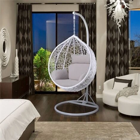 Yaheetech Rattan Swing Patio Garden Weave Hanging Egg Chair W/Cushion& Cover In Or Outdoor 4 Yaheetech Rattan Swing Patio Garden Weave Hanging Egg Chair W/Cushion& Cover In Or Outdoor - Image 2