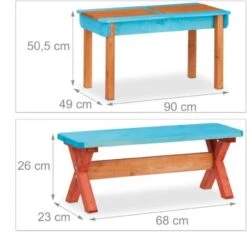 Relaxdays Garden Picnic Table Set, Wood, Play Table, 2x Bench, Parasol, Outdoor Kids Furniture, Colourful -Outdoor Furniture Store 16148486 4