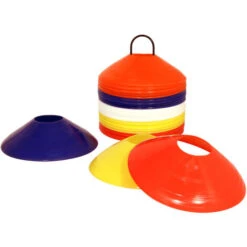 Charles Bentley 50 Multi Coloured Space Disc Training Markers Cones With Stand