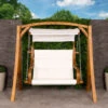 2-3 Seater Larch Wooden Garden Outdoor Swing Seat Hammock Cream Canopy 1.9M -Outdoor Furniture Store 1693368 1