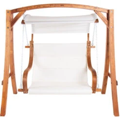 2-3 Seater Larch Wooden Garden Outdoor Swing Seat Hammock Cream Canopy 1.9M -Outdoor Furniture Store 1693368 3