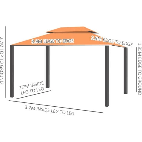 Outsunny 3m X 3.6m Aluminium Gazebo Canopy Patio Marquee Party Tent Orange 4 Outsunny 3m X 3.6m Aluminium Gazebo Canopy Patio Marquee Party Tent Orange - Image 2