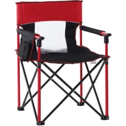 OUTSUNNY Outdoor Folding Camping Fishing Chair W/ Cup Holder, Phone Pocket, Backrest Red