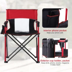 OUTSUNNY Outdoor Folding Camping Fishing Chair W/ Cup Holder, Phone Pocket, Backrest Red -Outdoor Furniture Store 16968428 5