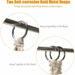 COSTWAY Outdoor & Indoor Swing Chair With LED Lights, Cotton Rope Macrame Hanging Chair, Tassels Hammock Swing Seat For Garden, Patio And Living Room, 150kg Load Capacity (Beige, Without LED Lights) -Outdoor Furniture Store 16985605 3