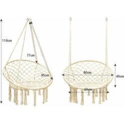 COSTWAY Outdoor & Indoor Swing Chair With LED Lights, Cotton Rope Macrame Hanging Chair, Tassels Hammock Swing Seat For Garden, Patio And Living Room, 150kg Load Capacity (Beige, Without LED Lights) -Outdoor Furniture Store 16985605 5