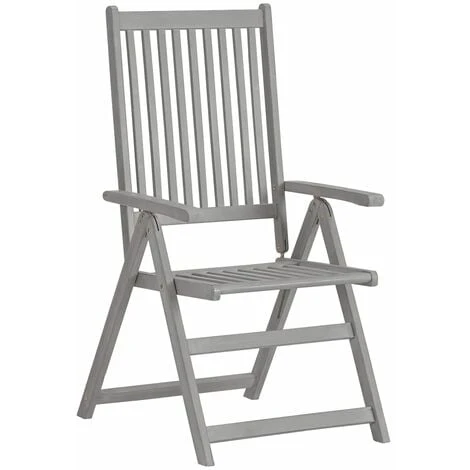 Garden Reclining Chairs 2 Pcs Grey Solid Acacia Wood VidaXL 4 Garden Reclining Chairs 2 Pcs Grey Solid Acacia Wood VidaXL - Image 2