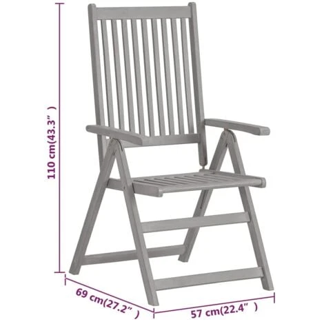 Garden Reclining Chairs 2 Pcs Grey Solid Acacia Wood VidaXL 5 Garden Reclining Chairs 2 Pcs Grey Solid Acacia Wood VidaXL - Image 3