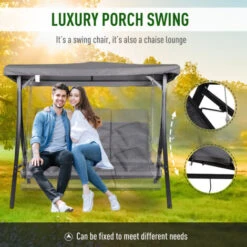 Outsunny Outdoor 3-person Porch Swing Chair Chaise Lounge Patio Garden Grey -Outdoor Furniture Store 17274278 4