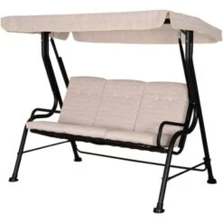Outsunny Outdoor 3-person Garden Metal Padded Porch Swing Chair Bench Beige